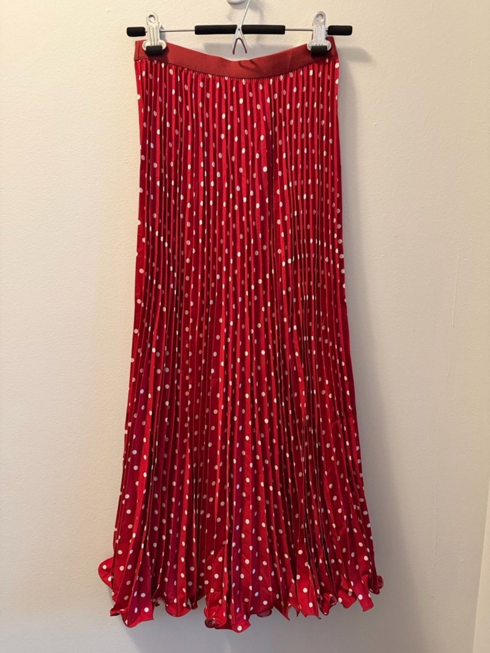 Red Polka Dot Pleated Maxi Skirt